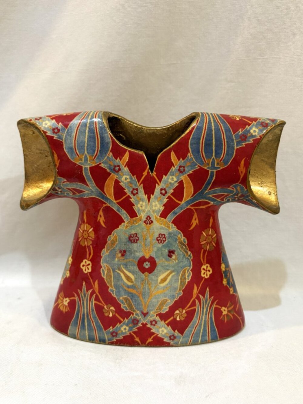 Handmade Turkish Iznik Ceramic Ottoman Style Kaftan Robe Figurine Bud Vase